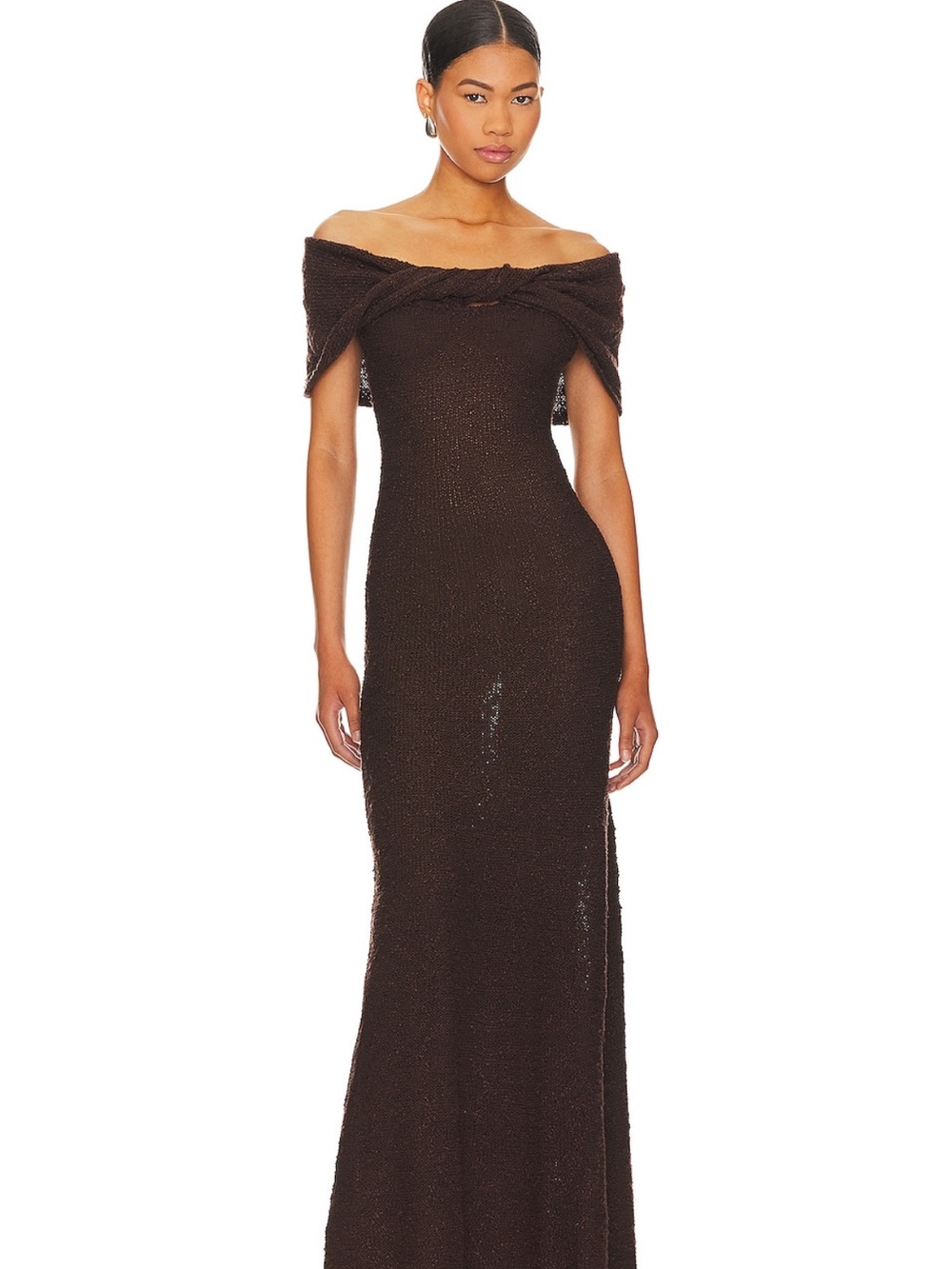 LPA Caley Off-Shoulder Brown Evening Gown